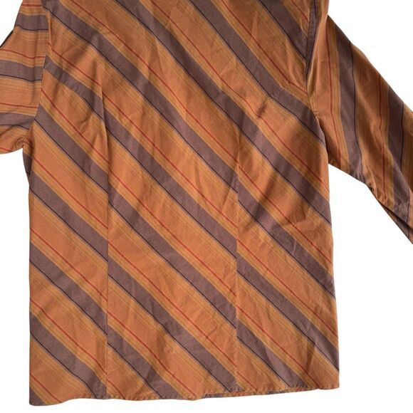 New St John’s Bay Retro 70s Button Up Orange Shirt Size Large Stripe Peasant Top - Picture 2 of 6
